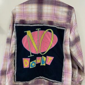 Pink long sleevePlaid Shirt with No Doubt Graphic handsewn w love Xlarge